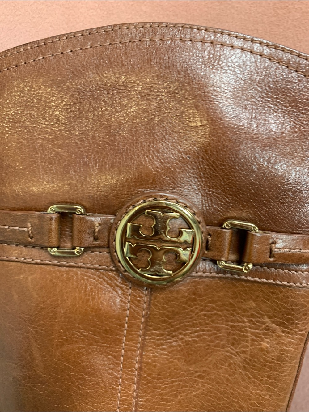 Tory Burch Brown Leather Tall Riding Boots with Gold Logo - Picture 2 of 5